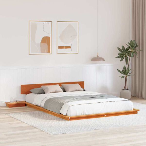 vidaXL Bed Frame with Headboard with Storage Brown 140 x 200 cm Wood