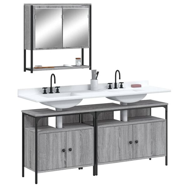 vidaXL 3 Piece Bathroom Furniture Set Grey Sonoma Engineered Wood