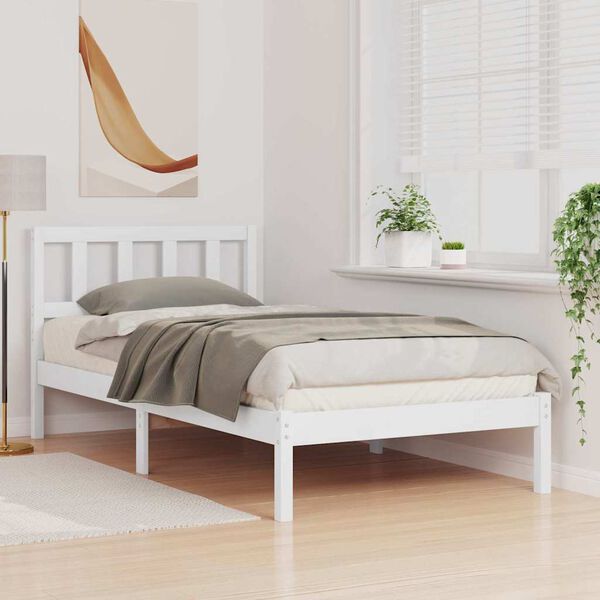 vidaXL Bed Frame with Headboard White 75 x 190 cm Solid Pine Wood