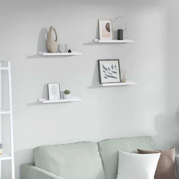 vidaXL Wall Shelf 4 pcs White Marble 40 x 9 x 3 cm Engineered Wood