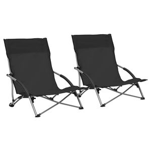 vidaXL Folding Chairs 2 pcs Black Fabric