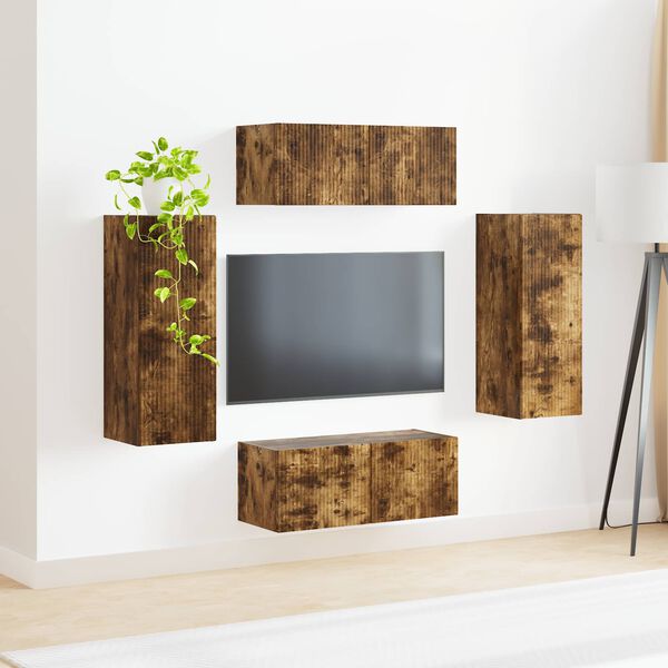 vidaXL TV Wall Cabinet Set 4 pcs Smoked Oak Engineered Wood