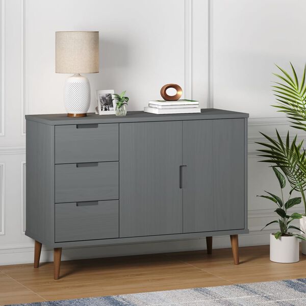 vidaXL Sideboard MOLDE Grey 113x40x80 cm Solid Wood Pine