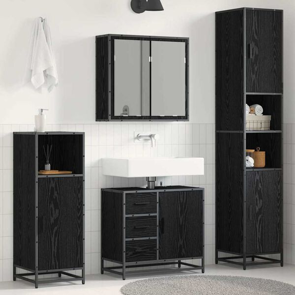vidaXL Bathroom Furniture Set 4 pcs Black Oak Engineered Wood
