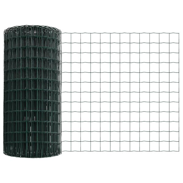 vidaXL Fence with Post Green 0.6 x 25 m Steel and PVC