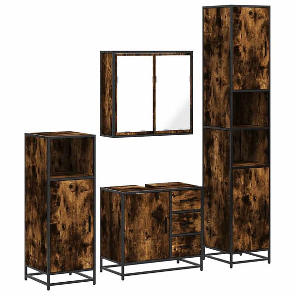 vidaXL 4&nbsp;Piece Bathroom Furniture Set&nbsp;Smoked Oak Engineered Wood