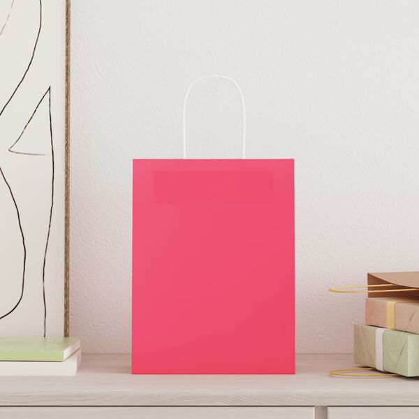 vidaXL Paper Bags 250 pcs with Handles Pink 21x11x28 cm