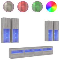 vidaXL 7 Piece TV Wall Cabinet Set with LED Lights Grey Sonoma
