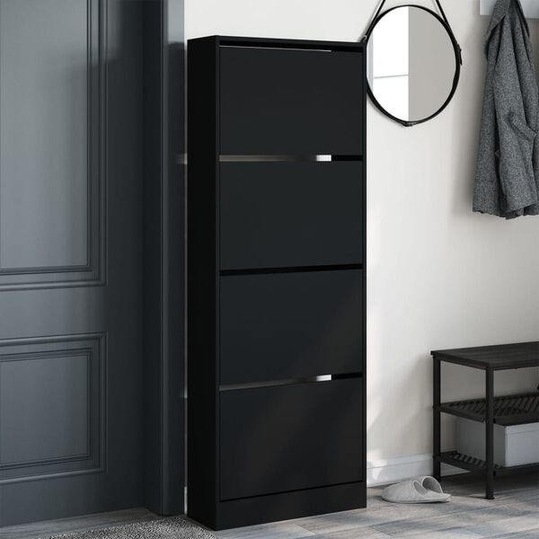vidaXL Shoe Cabinet Black 60x21x163.5 cm Engineered Wood