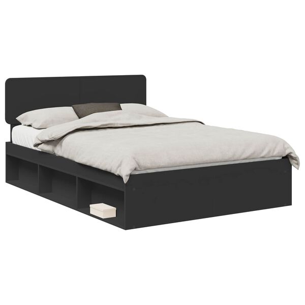 vidaXL Bed Frame with Headboard Black 140 x 200 cm Solid Pine Wood