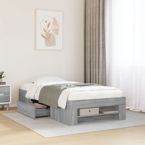 vidaXL Bed Frame without Mattress Grey Sonoma 90x190 cm Single Engineered Wood
