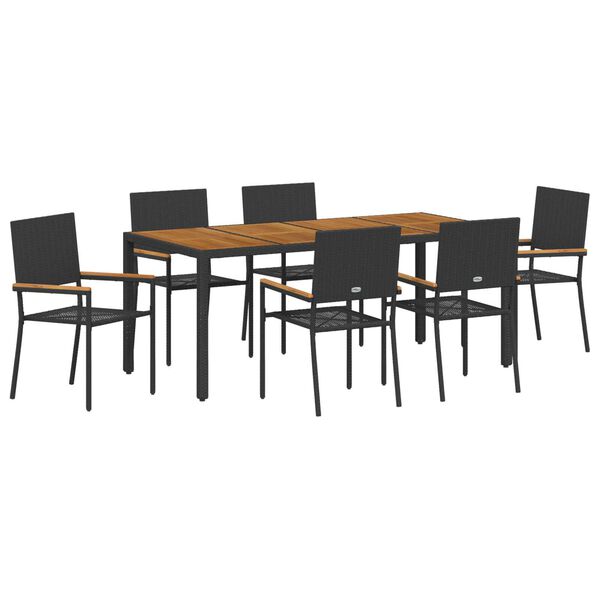 vidaXL Garden Dining Set 7 pcs Black Poly Rattan
