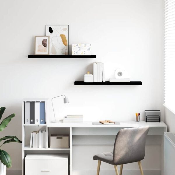 vidaXL Floating Wall Shelves 2 pcs High Gloss Black 90x23.5x3.8 cm MDF
