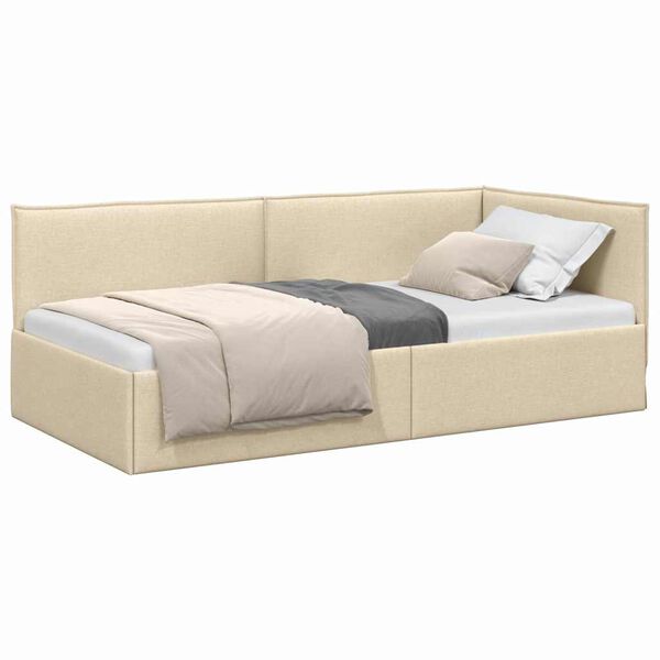vidaXL Corner Bed Frame with Headboard Cream 90 x 200 cm Fabric