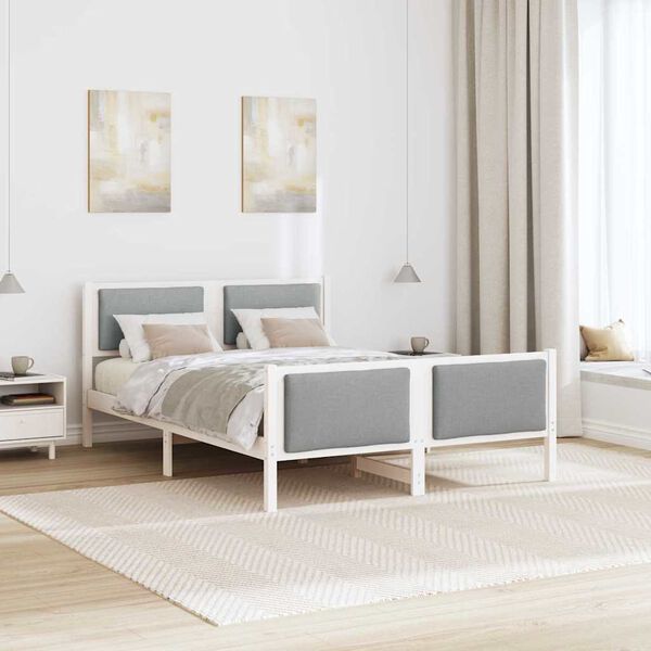vidaXL Bed Frame with Headboard Light Grey 140 x 190 cm Fabric