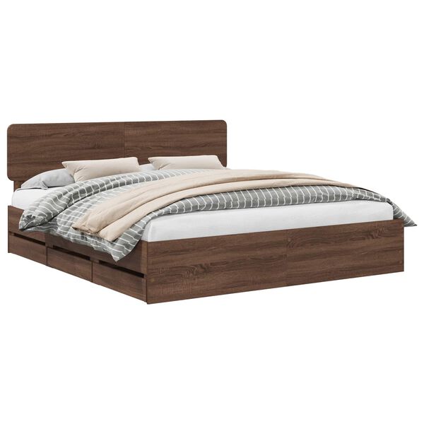 vidaXL Bed Frame with Drawer Brown Oak 200 x 200 cm Engineer Wood