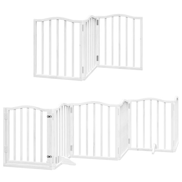 vidaXL Dog Gate with Door Foldable 15 Panels White 750 cm Poplar Wood