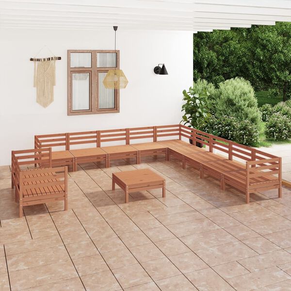 vidaXL 12 Piece Garden Lounge Set Solid Wood Pine Honey Brown