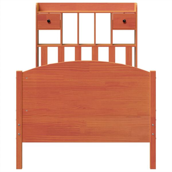 vidaXL Bookcase Bed without Mattress Wax Brown 100x200cm Solid Wood Pine