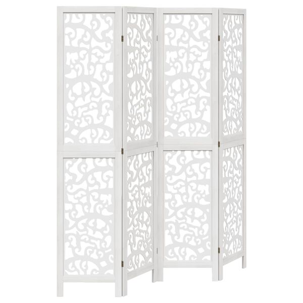 vidaXL Room Divider 4 Panels White Solid Wood Paulownia