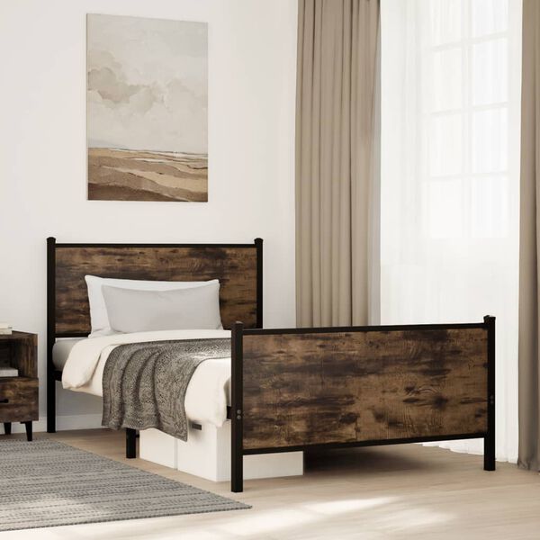 vidaXL Metal Bed Frame without Mattress Smoked Oak 107x203 cm