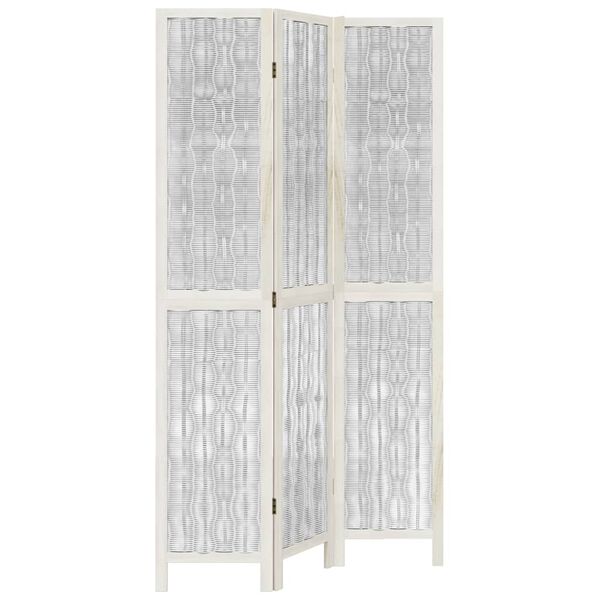 vidaXL Room Divider 3 Panels White Solid Wood Paulownia