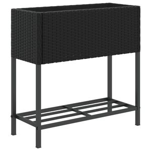 vidaXL Garden Planter with Shelf Black Poly Rattan