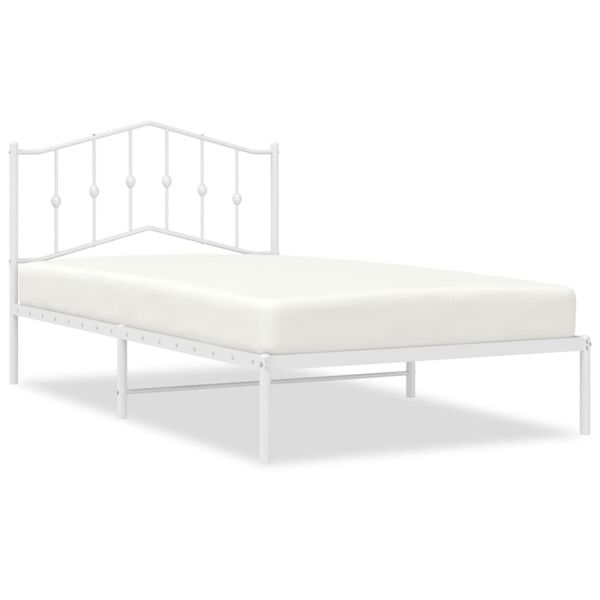vidaXL Metal Bed Frame without Mattress with Headboard White 107x203cm