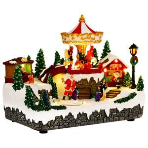 vidaXL Christmas Village Scene with Carousel SALO 25.5 x 16 x 21.5 cm
