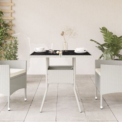 vidaXL Garden Table with Glass Top White 80x80x75 cm Poly Rattan