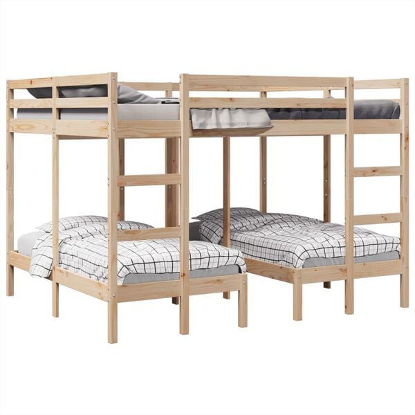 vidaXL Triple Bunk Bed Frame 160x200/80x160 cm Solid Wood Pine