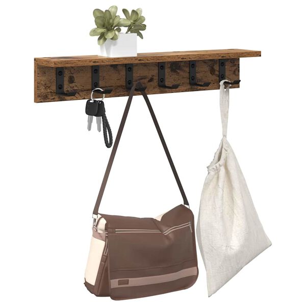 vidaXL Wall-Mounted Coat Rack Old Wood 60 x 10.5 x 10.5 cm
