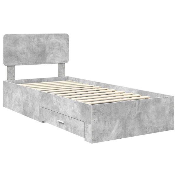 vidaXL Bed Frame with Drawer Concrete Grey 90 x 190 cm Engineered Wood
