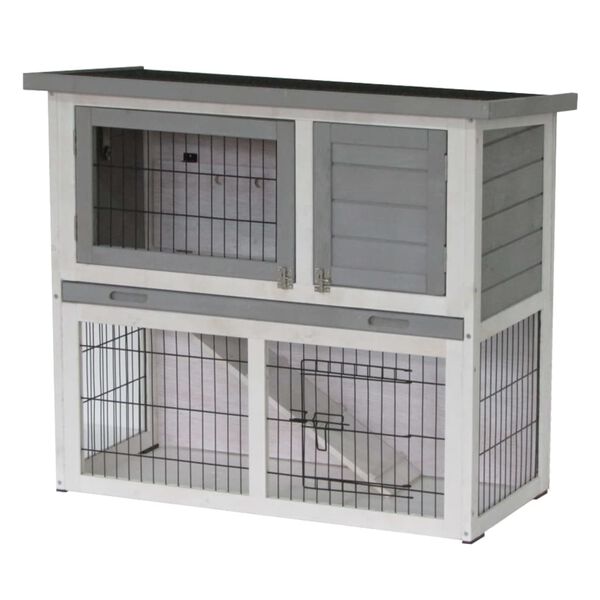 @Pet Outdoor Rabbit Hutch Benny 92x42x80 cm Wood Grey and White