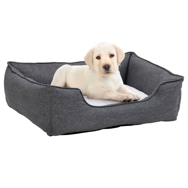 vidaXL Dog Bed Grey and White 110.5x80.5x26 cm Linen Look Fleece