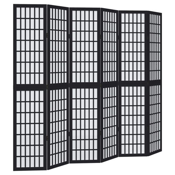 vidaXL Room Divider 6 Panels Black Solid Wood Paulownia