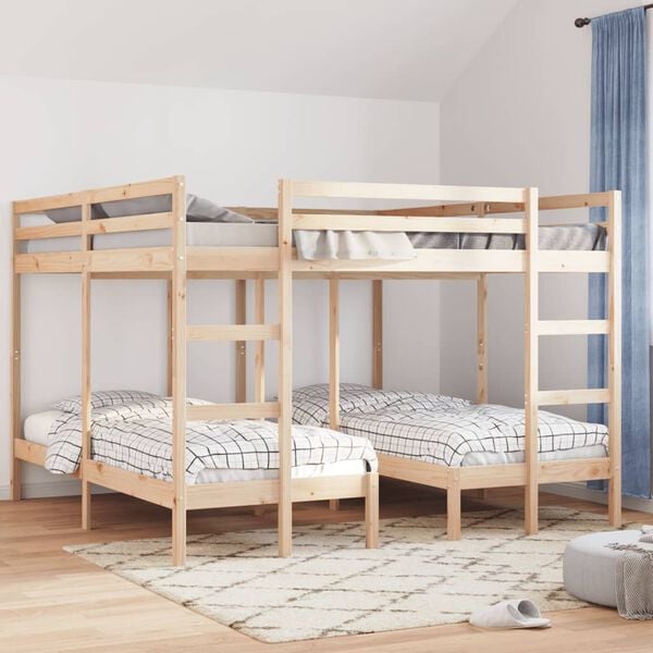 vidaXL Triple Bunk Bed Frame 200x200/80x200 cm Solid Wood Pine