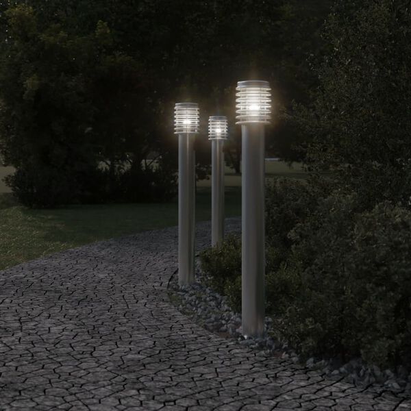 vidaXL Outdoor Floor Lamp with Outlet Silver 110cm Stainless Steel