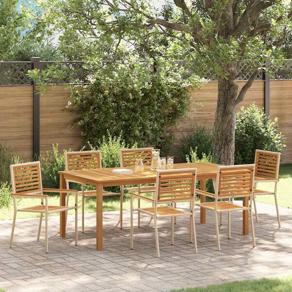 vidaXL Garden Dining Set 7 pcs Beige Solid Acacia Wood
