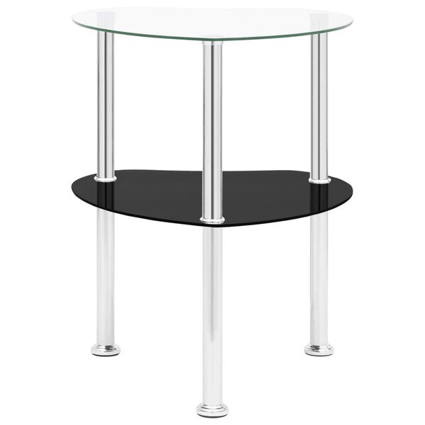 vidaXL 2-Tier Side Table Transparent & Black 38x38x50cm Tempered Glass