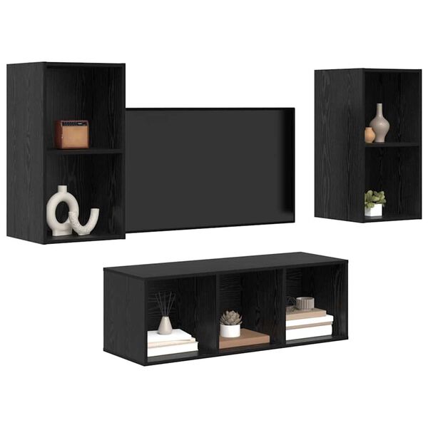 vidaXL TV Cabinet Set Wall-mounted 3 pcs Black Oak Engineered Wood