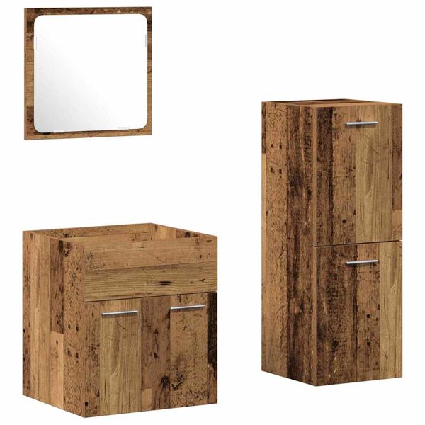 vidaXL Bathroom Furniture Set with Door 3 pcs Old Wood Engineered Wood