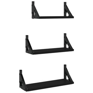 vidaXL 3 Piece Wall Shelf Set Black Engineered Wood