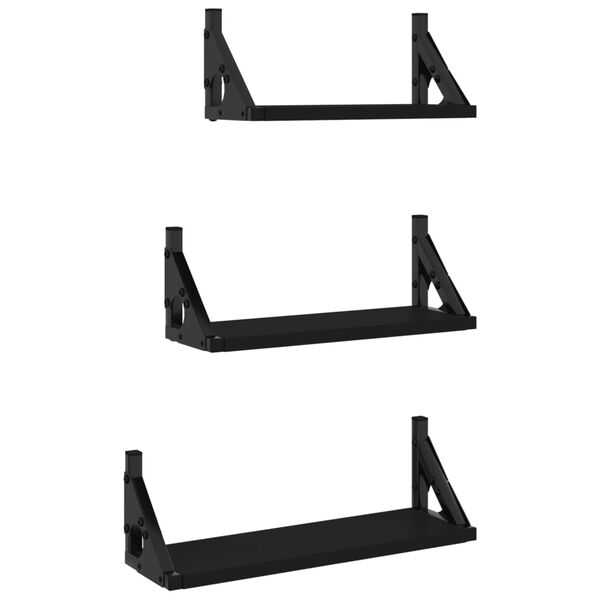 vidaXL 3 Piece Wall Shelf Set Black Engineered Wood