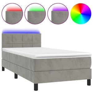 vidaXL Box Spring Bed with Mattress&LED Light Grey 80x200cm Velvet