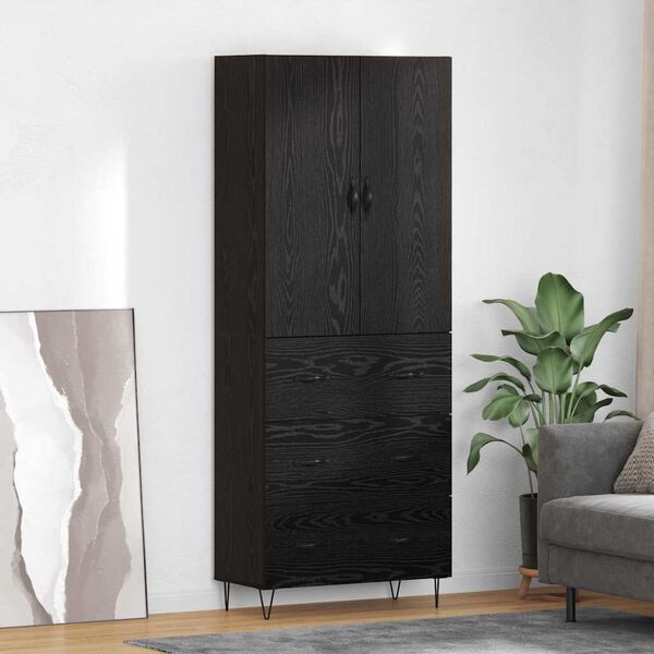 vidaXL Highboard Wall-mounted 2 pcs Black Oak Engineered Wood