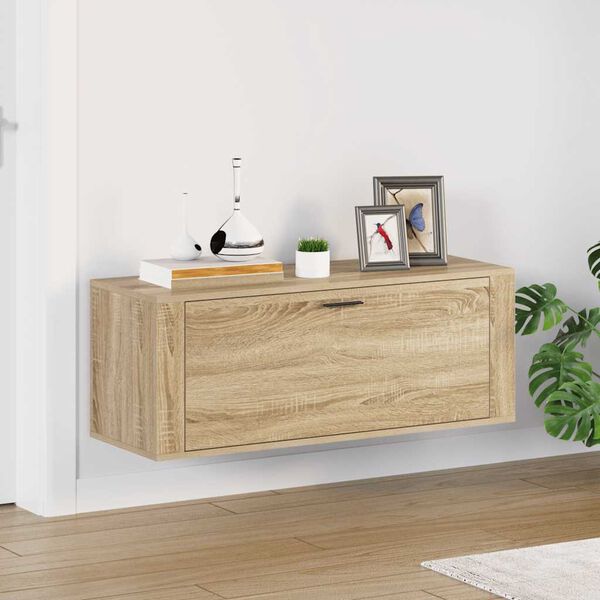 vidaXL Wall Shoe Cabinet Sonoma Oak 100x35x38 cm Engineered Wood