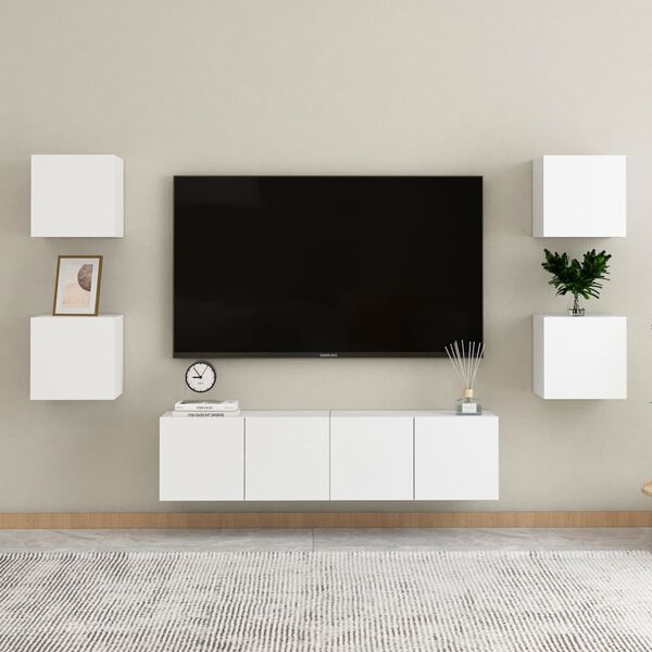 vidaXL 6 Piece TV Cabinet Set White Engineered Wood
