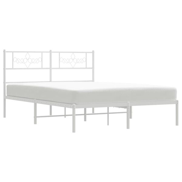 vidaXL Metal Bed Frame without Mattress with Headboard White 140x200cm