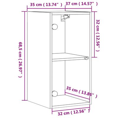 vidaXL Wall Cabinet with Glass Doors Smoked Oak 35x37x68.5 cm